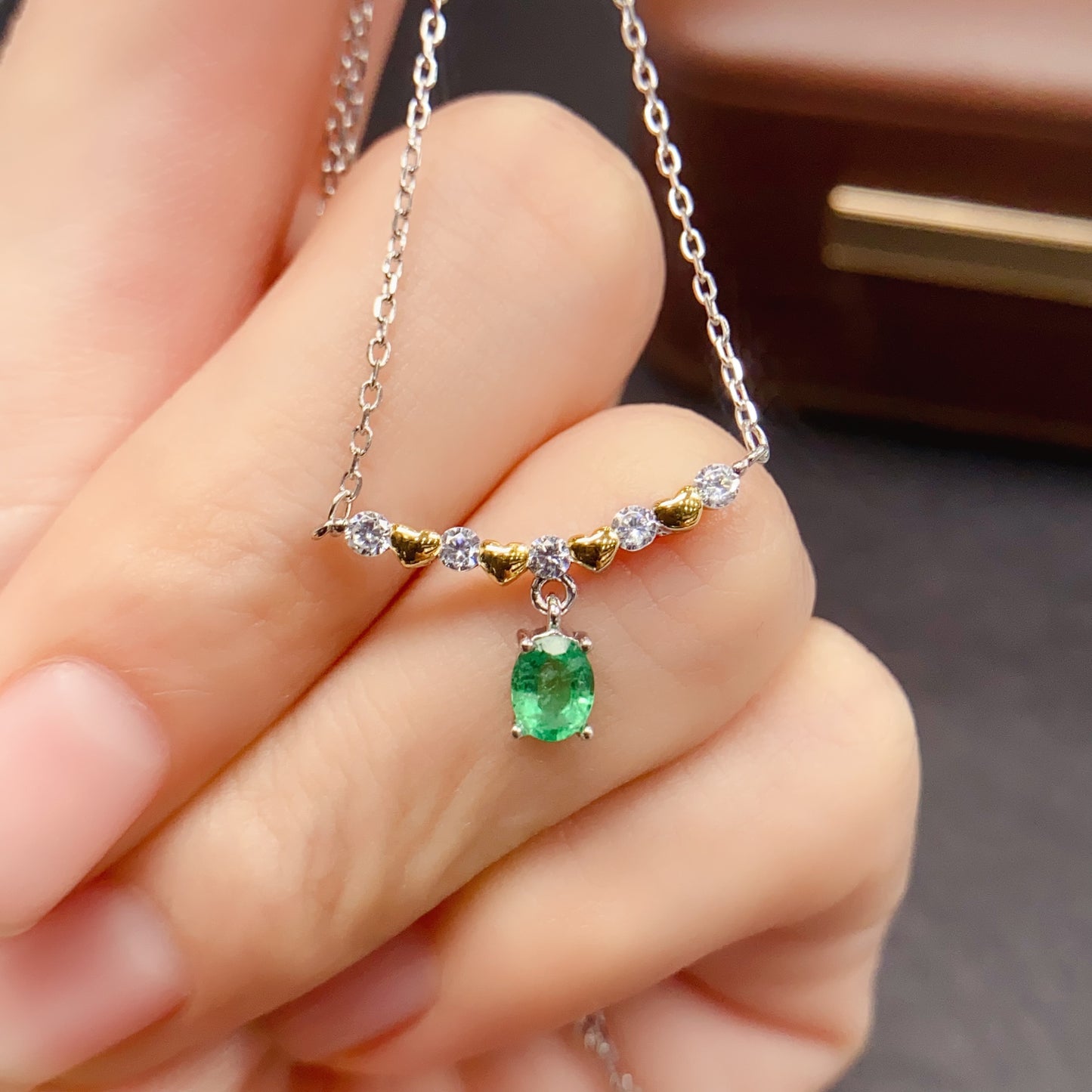 Natural Emerald Necklace Simple Elegant🔥4*5mm S925 Silver May Birthstone Happiness Jewelry Gift