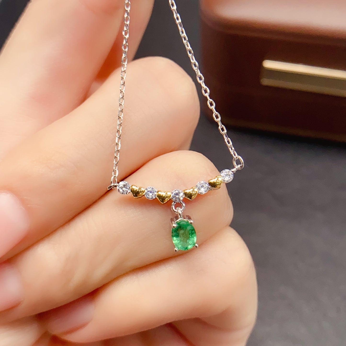 Natural Emerald Necklace Simple Elegant🔥4*5mm S925 Silver May Birthstone Happiness Jewelry Gift