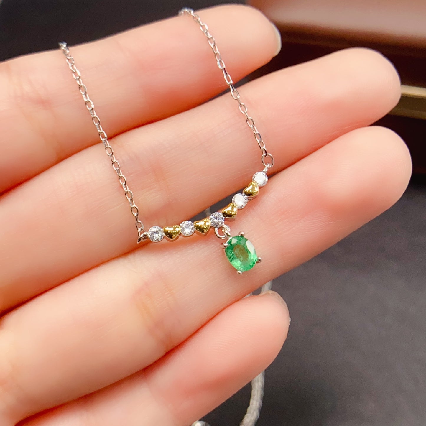 Natural Emerald Necklace Simple Elegant🔥4*5mm S925 Silver May Birthstone Happiness Jewelry Gift