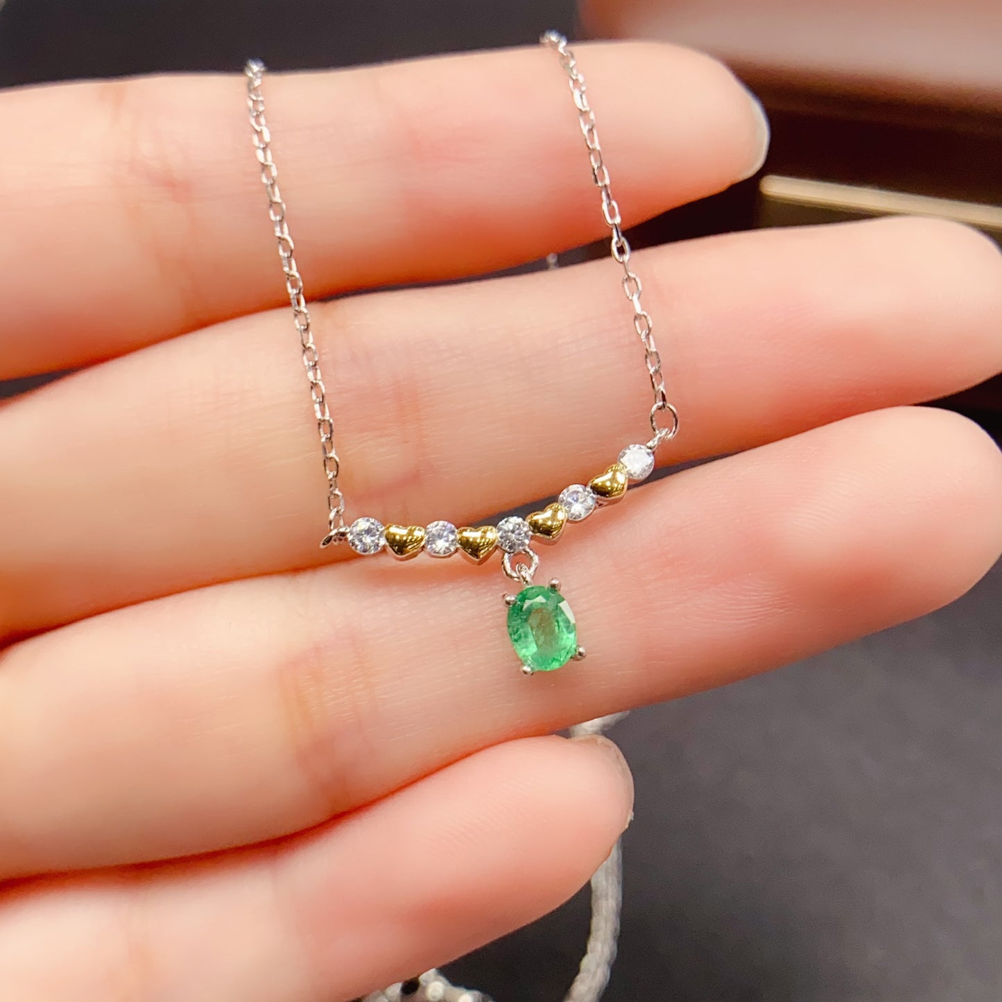 Natural Emerald Necklace Simple Elegant🔥4*5mm S925 Silver May Birthstone Happiness Jewelry Gift