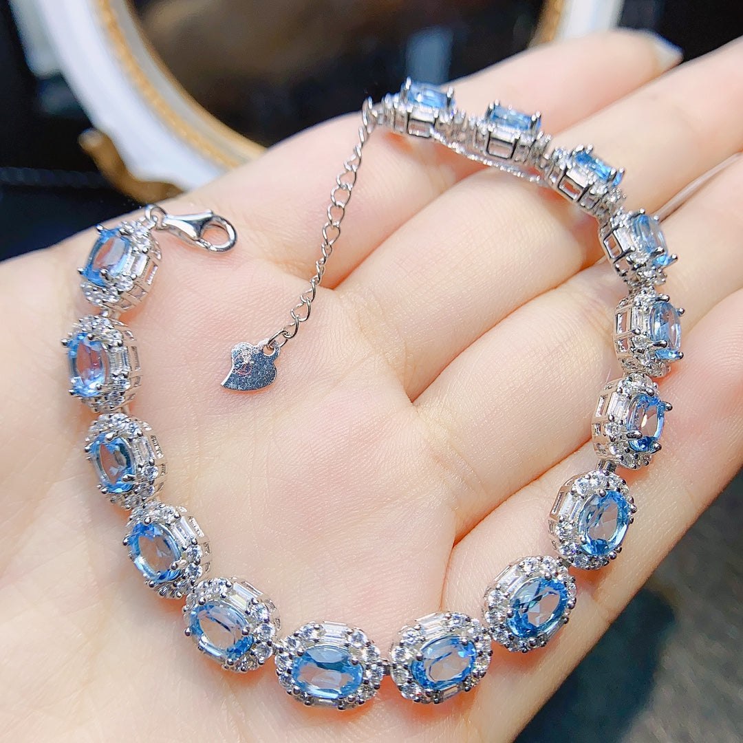 Natural Topaz Bracelet S925 Silver Setting New Light Luxury High Clarity Full Fire 4*6mm Gold-plated Look Versatile Minimalist Gift
