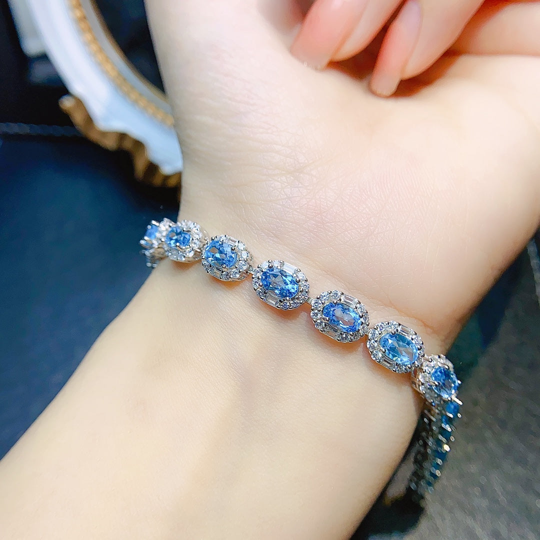 Natural Topaz Bracelet S925 Silver Setting New Light Luxury High Clarity Full Fire 4*6mm Gold-plated Look Versatile Minimalist Gift