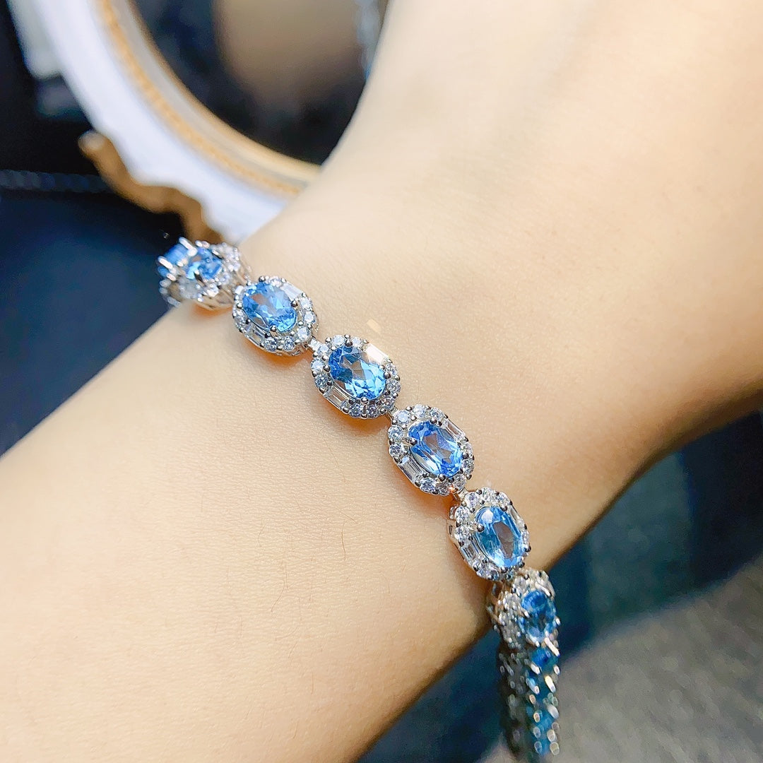 Natural Topaz Bracelet S925 Silver Setting New Light Luxury High Clarity Full Fire 4*6mm Gold-plated Look Versatile Minimalist Gift