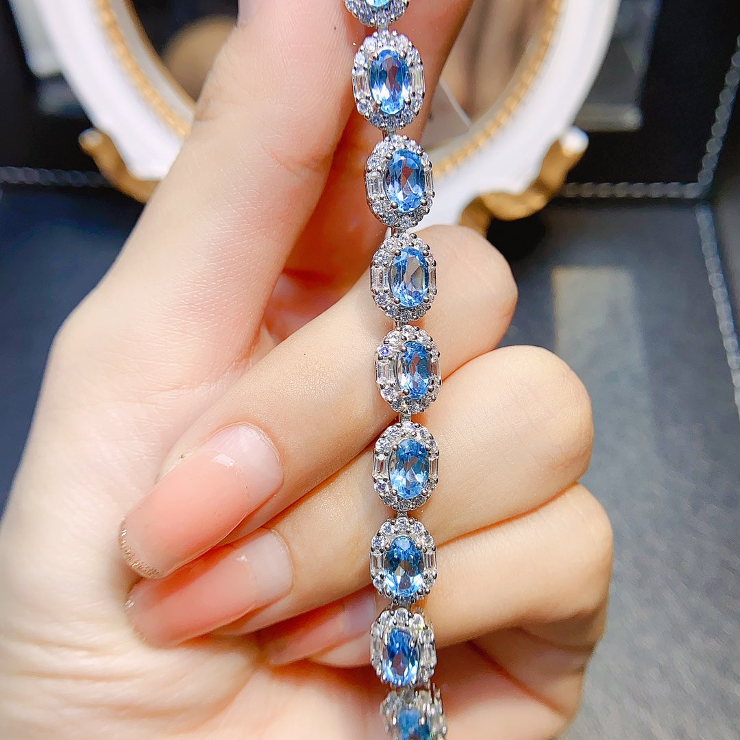Natural Topaz Bracelet S925 Silver Setting New Light Luxury High Clarity Full Fire 4*6mm Gold-plated Look Versatile Minimalist Gift