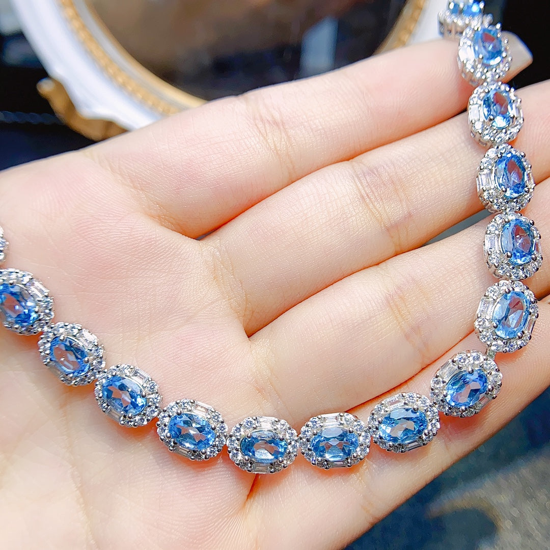 Natural Topaz Bracelet S925 Silver Setting New Light Luxury High Clarity Full Fire 4*6mm Gold-plated Look Versatile Minimalist Gift