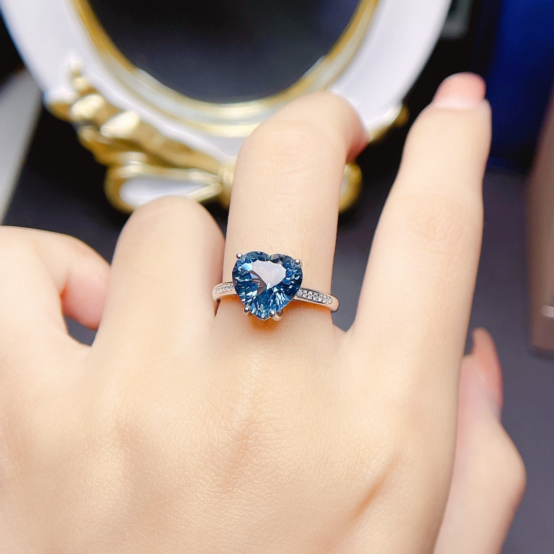 Natural Topaz Adjustable Ring London Blue Deep Rich Color 10*10mm Gem Full Clean Stone Intense Fire 925 Silver Gold-plated Setting Light Luxury Minimalist Ins Style Gift 💍