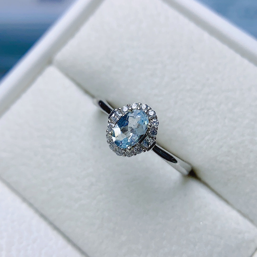 Natural Aquamarine Adjustable Ring 4*6mm Full Clean Stone Intense Fire S925 Silver Setting Fresh Ocean Color Simple Light Luxury Minimalist Ins Style Gift 💍