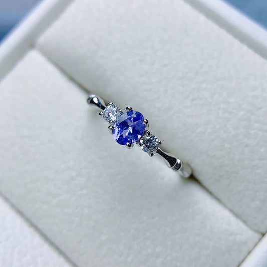 Natural Tanzanite Adjustable Ring 4*5mm Full Clean Stone Intense Fire S925 Silver Setting Blue-Violet Dreamy Simple Light Luxury Minimalist Ins Style Gift 💍