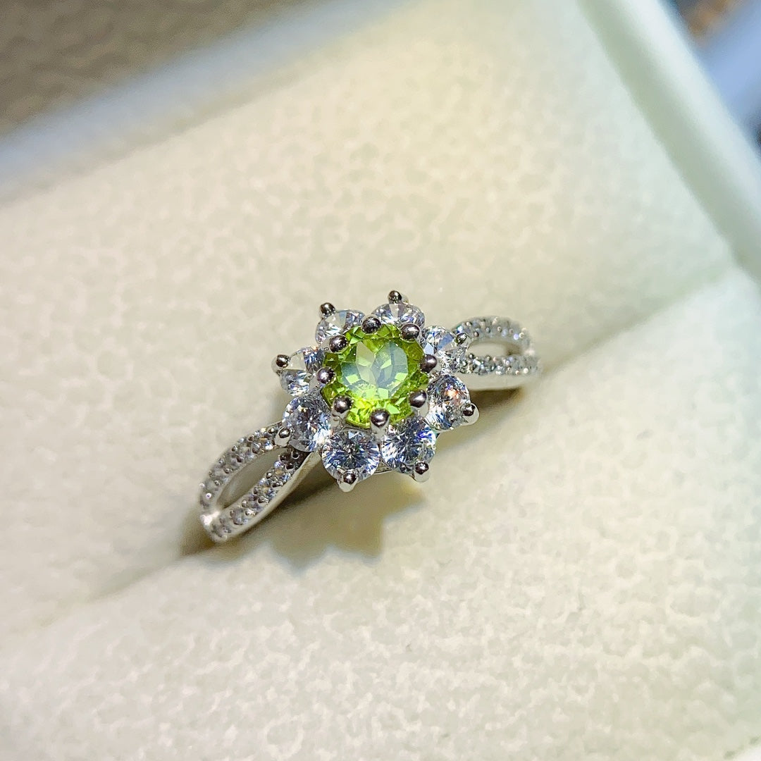 Natural Peridot Adjustable Ring 4*4mm Princess Cut Full Clean Stone Intense Fire S925 Silver Gold Plated Fresh Yellow-Green Simple European-American Style Light Luxury Minimalist Ins Style Gift 💍
