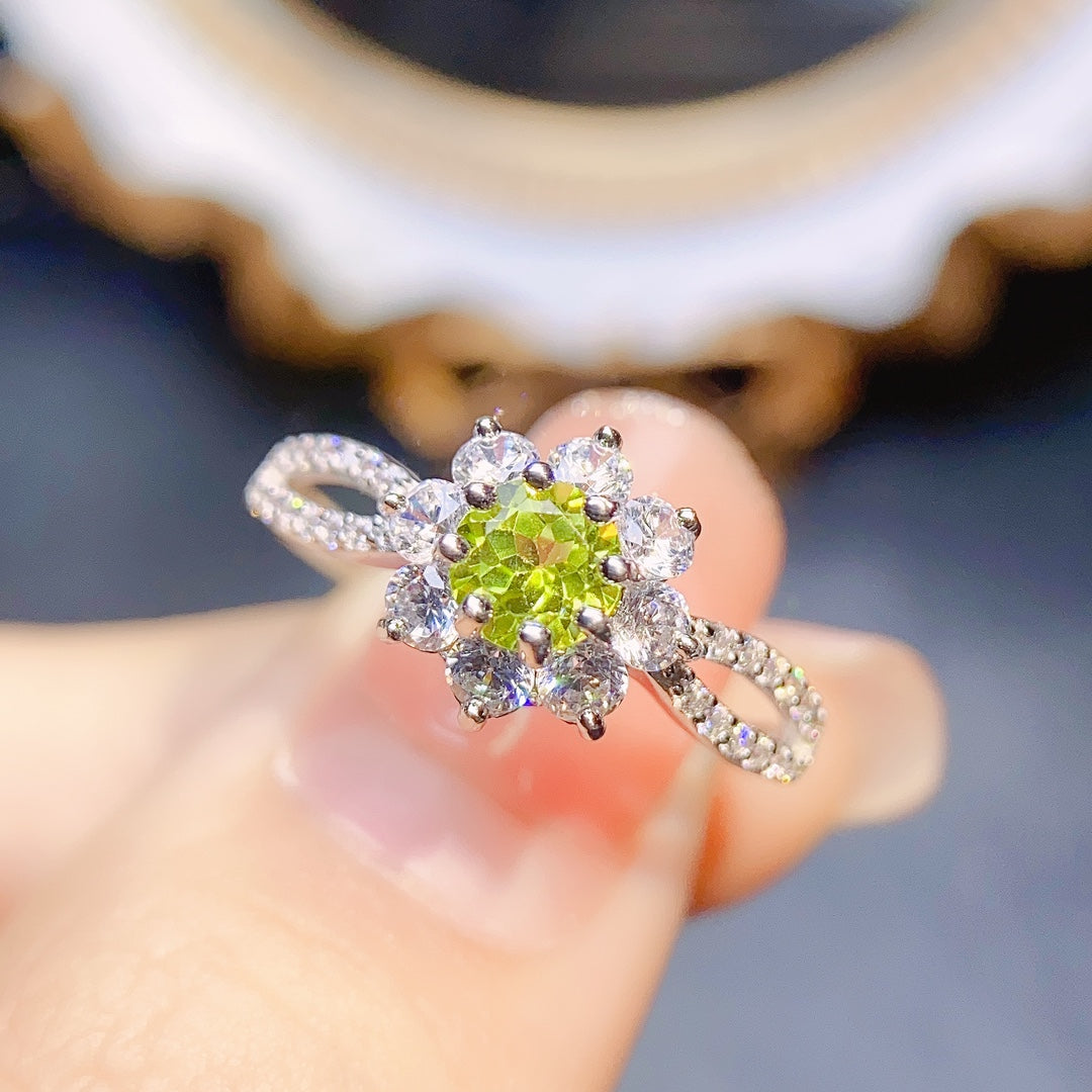 Natural Peridot Adjustable Ring 4*4mm Princess Cut Full Clean Stone Intense Fire S925 Silver Gold Plated Fresh Yellow-Green Simple European-American Style Light Luxury Minimalist Ins Style Gift 💍