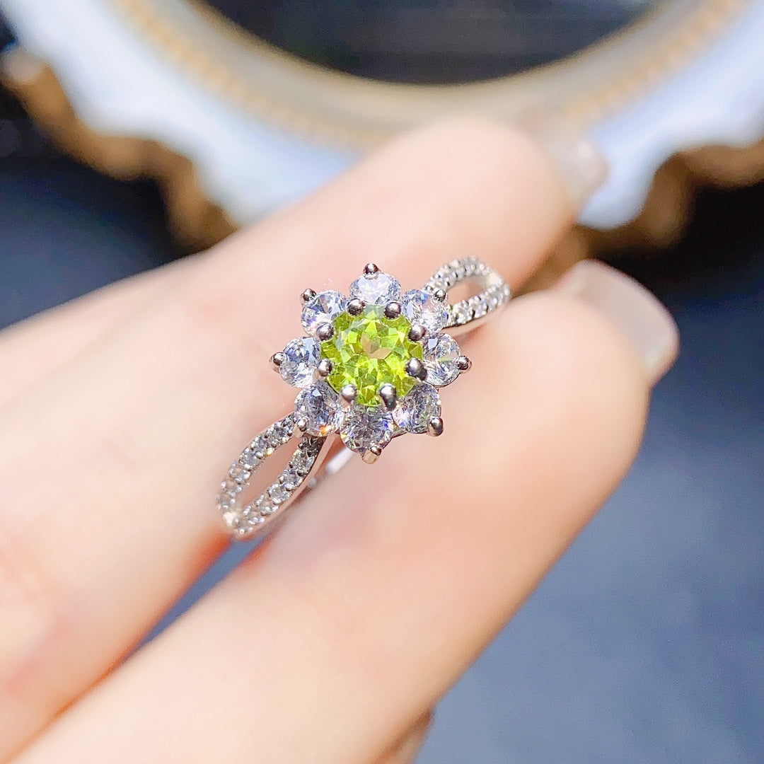 Natural Peridot Adjustable Ring 4*4mm Princess Cut Full Clean Stone Intense Fire S925 Silver Gold Plated Fresh Yellow-Green Simple European-American Style Light Luxury Minimalist Ins Style Gift 💍