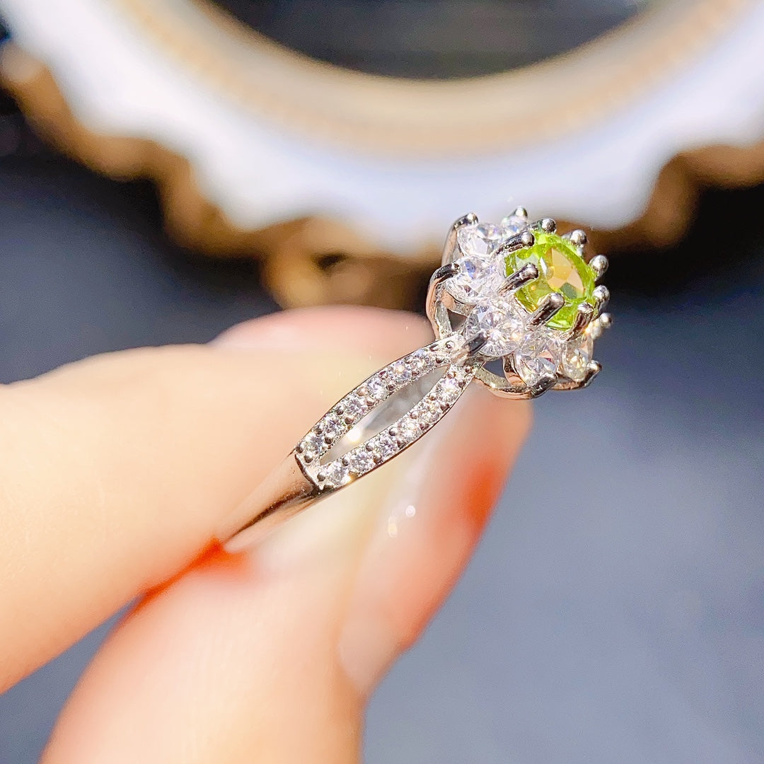 Natural Peridot Adjustable Ring 4*4mm Princess Cut Full Clean Stone Intense Fire S925 Silver Gold Plated Fresh Yellow-Green Simple European-American Style Light Luxury Minimalist Ins Style Gift 💍