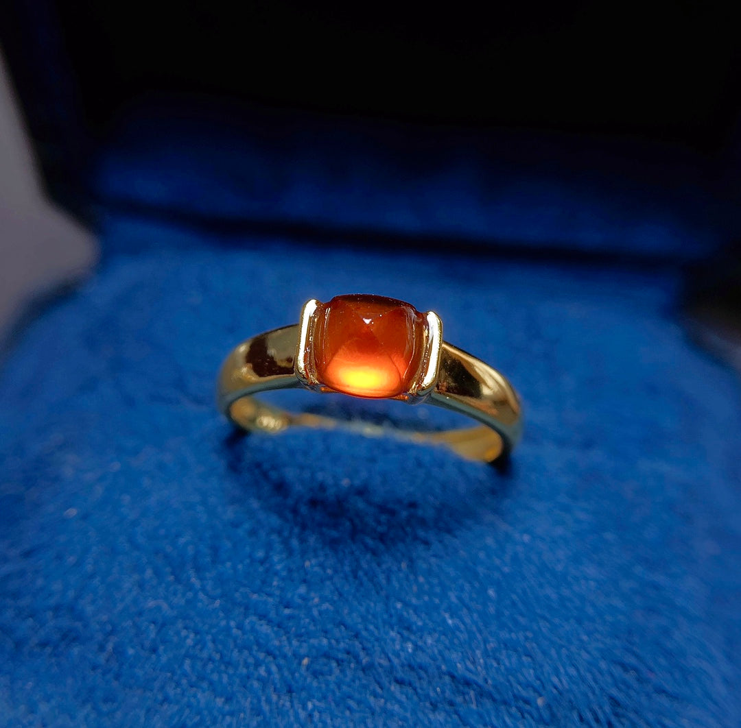 Natural Fanta Garnet Sugar Loaf Cut Adjustable Ring 6*6mm Gold Setting Simple Design Full Clean High Clarity Vibrant Fanta Color S925 Silver Setting Light Luxury Minimalist Ins Style Gift