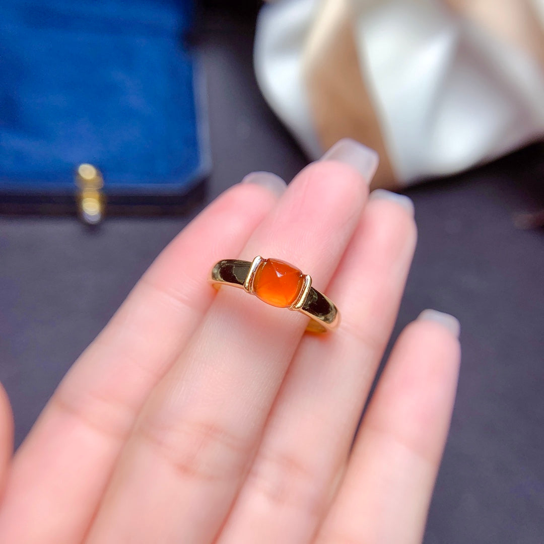 Natural Fanta Garnet Sugar Loaf Cut Adjustable Ring 6*6mm Gold Setting Simple Design Full Clean High Clarity Vibrant Fanta Color S925 Silver Setting Light Luxury Minimalist Ins Style Gift