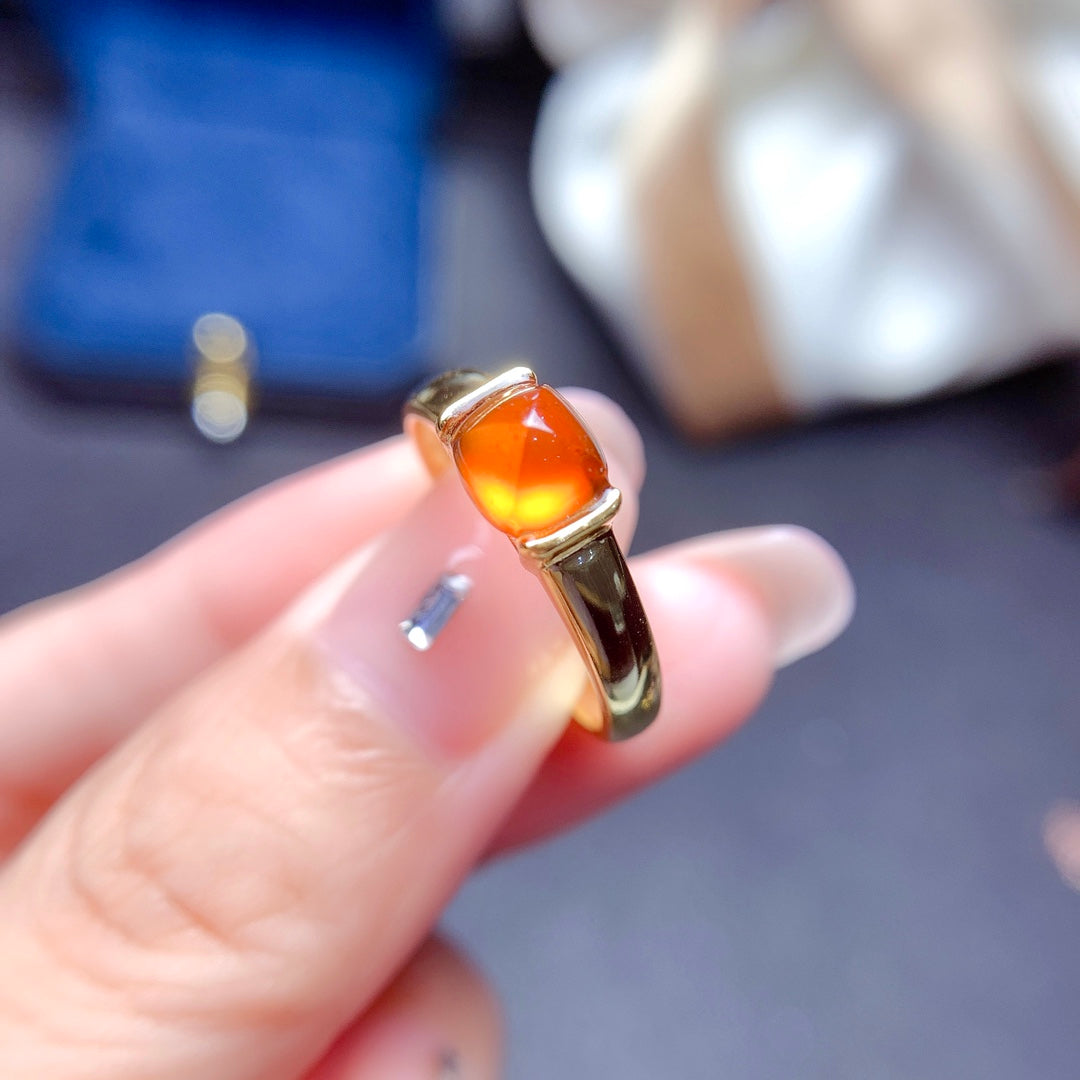 Natural Fanta Garnet Sugar Loaf Cut Adjustable Ring 6*6mm Gold Setting Simple Design Full Clean High Clarity Vibrant Fanta Color S925 Silver Setting Light Luxury Minimalist Ins Style Gift