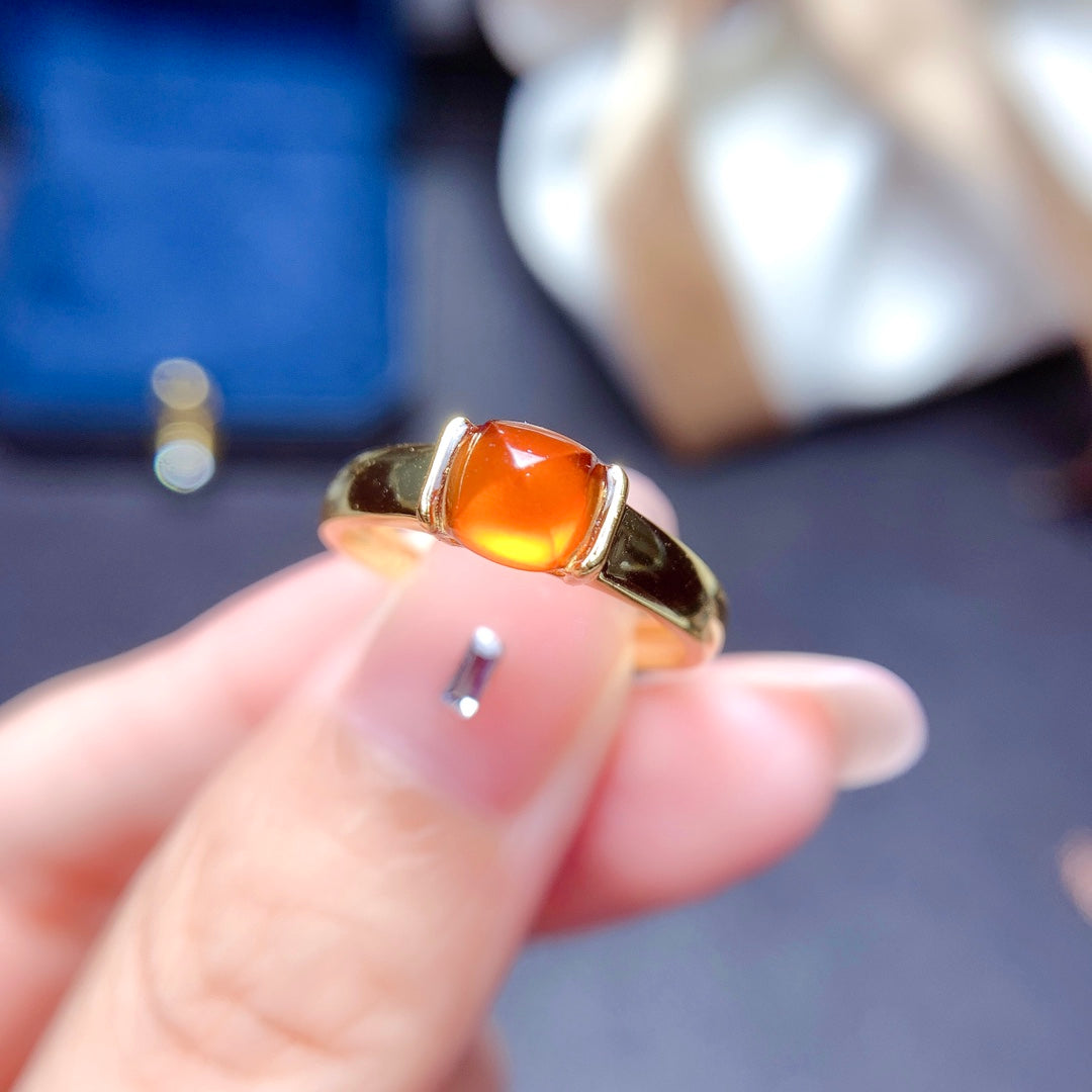 Natural Fanta Garnet Sugar Loaf Cut Adjustable Ring 6*6mm Gold Setting Simple Design Full Clean High Clarity Vibrant Fanta Color S925 Silver Setting Light Luxury Minimalist Ins Style Gift