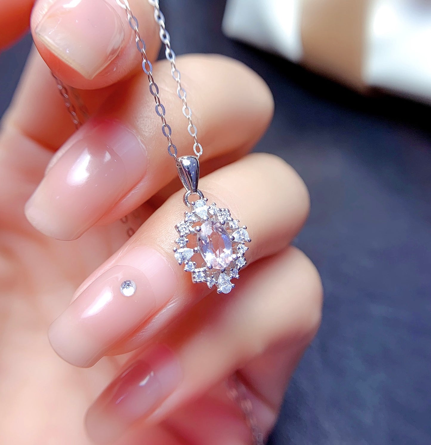 Natural Morganite Set Earrings+Necklace 4*6mm High Clarity Full Clean Fresh Peach Pink S925 Silver Setting Simple Light Luxury Versatile Ins Style Gift