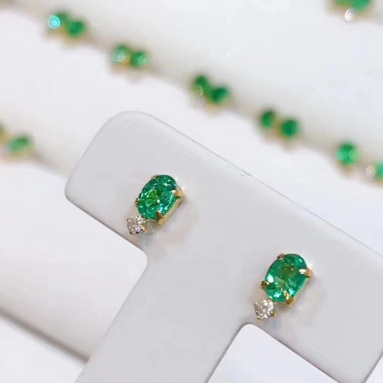 Natural Colombian Emerald Earrings 3*4mm Top High Clarity Intense Green Full Fire Luxe Setting S925 Silver Versatile Light Luxury Ins Style Gift
