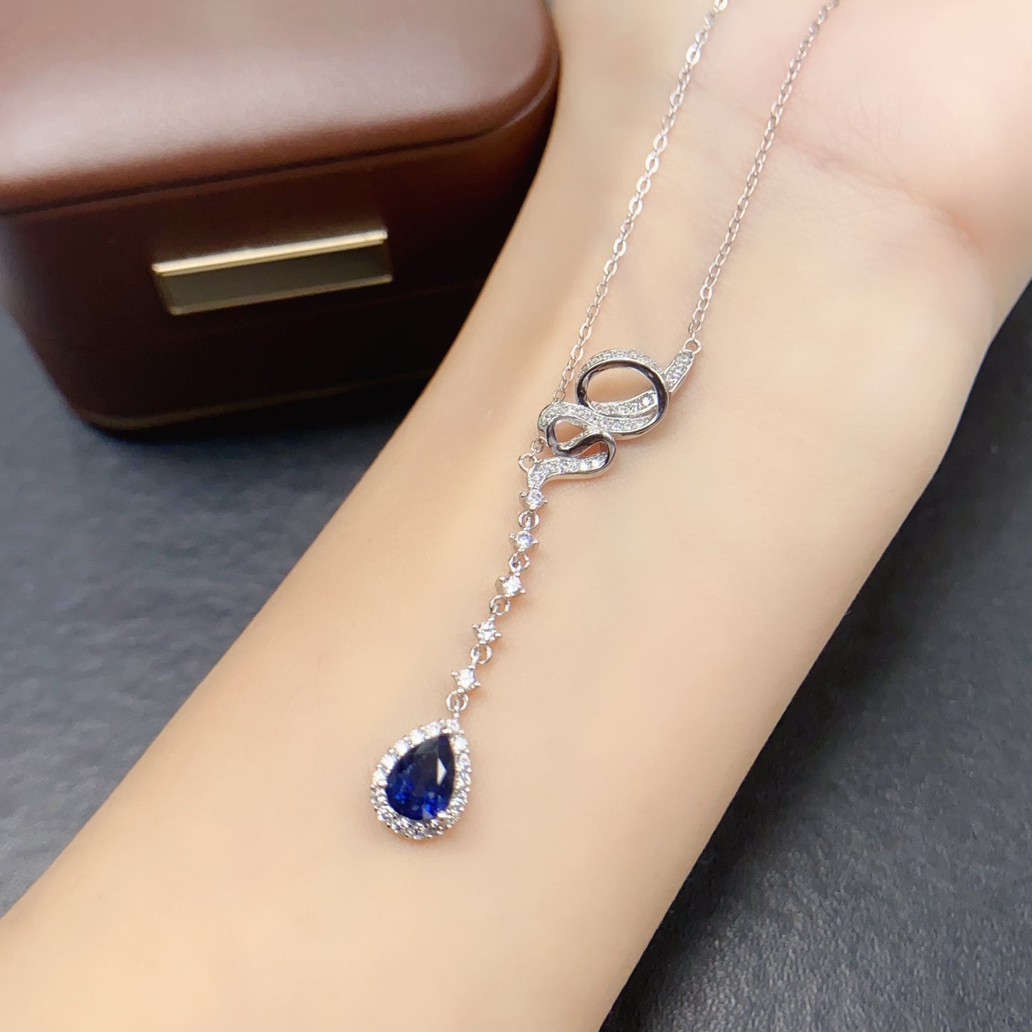 Natural Sapphire Teardrop Pendant 5*7mm High Clarity Full Fire Rich Royal Blue S925 Silver Setting Simple Light Luxury Versatile Choker Necklace Ins Style Gift
