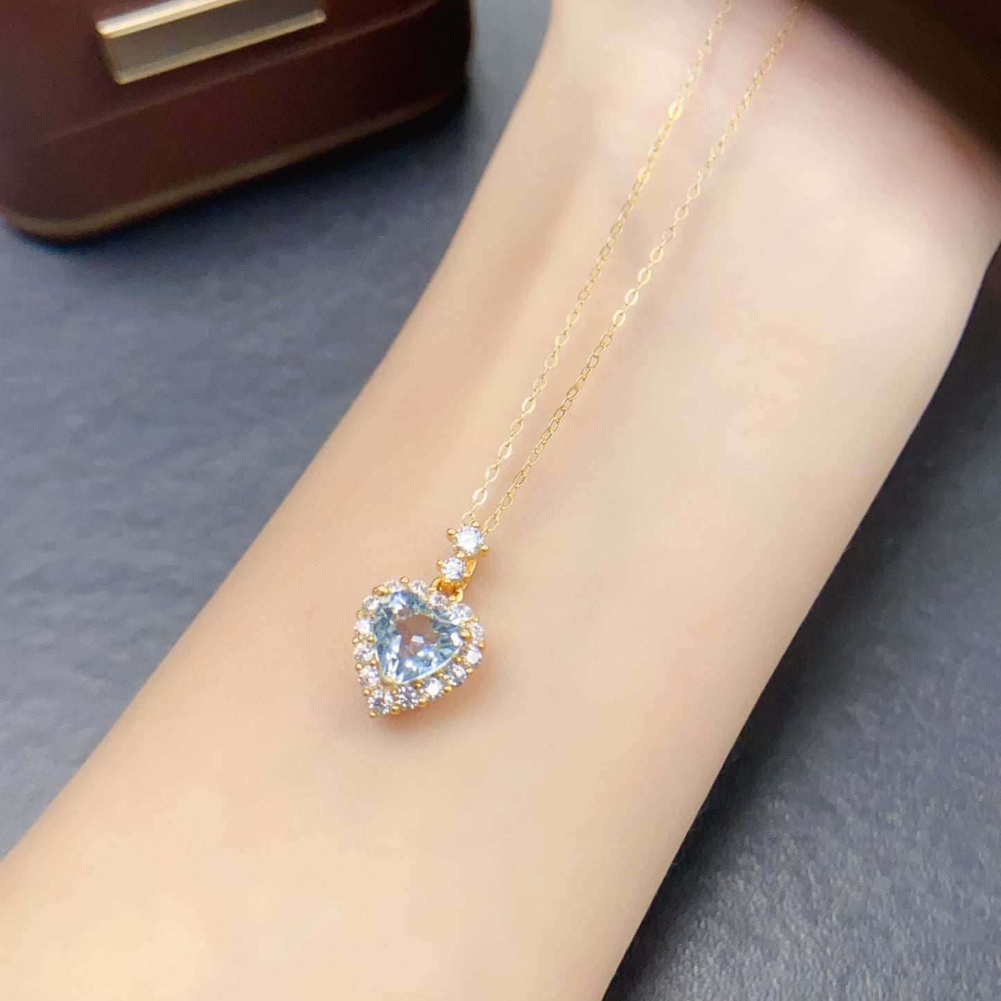 Natural Aquamarine Heart Pendant 7*7mm High Clarity Full Fire Fresh Ocean Color S925 Silver Setting Simple Light Luxury Versatile Choker Necklace Ins Style Gift
