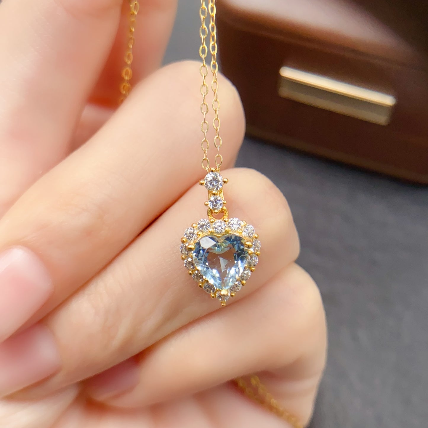 Natural Aquamarine Heart Pendant 7*7mm High Clarity Full Fire Fresh Ocean Color S925 Silver Setting Simple Light Luxury Versatile Choker Necklace Ins Style Gift