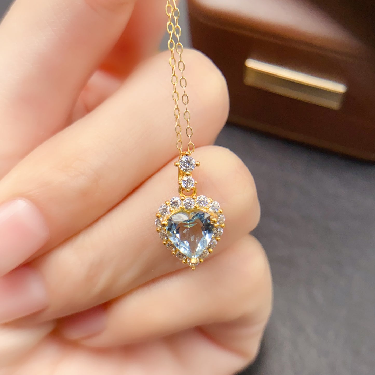 Natural Aquamarine Heart Pendant 7*7mm High Clarity Full Fire Fresh Ocean Color S925 Silver Setting Simple Light Luxury Versatile Choker Necklace Ins Style Gift