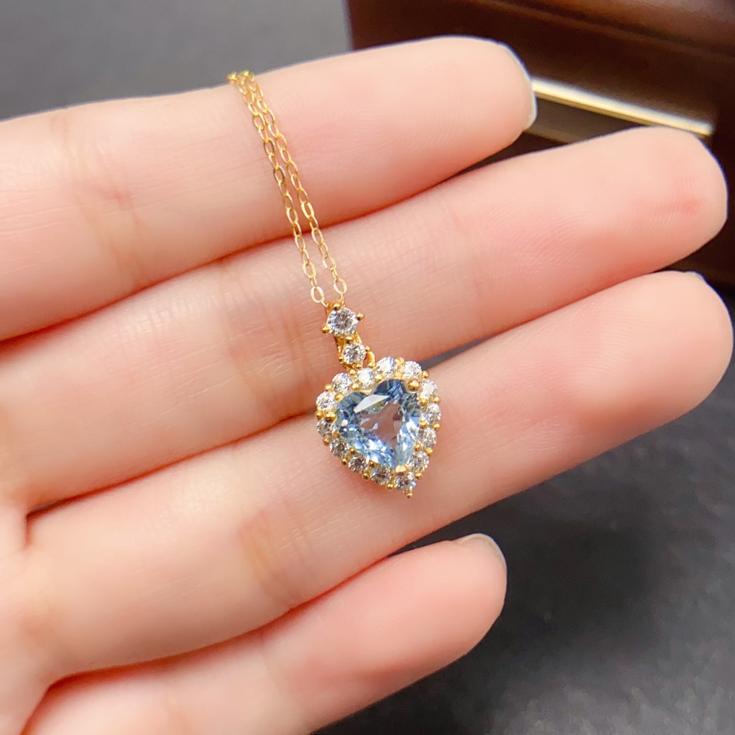 Natural Aquamarine Heart Pendant 7*7mm High Clarity Full Fire Fresh Ocean Color S925 Silver Setting Simple Light Luxury Versatile Choker Necklace Ins Style Gift