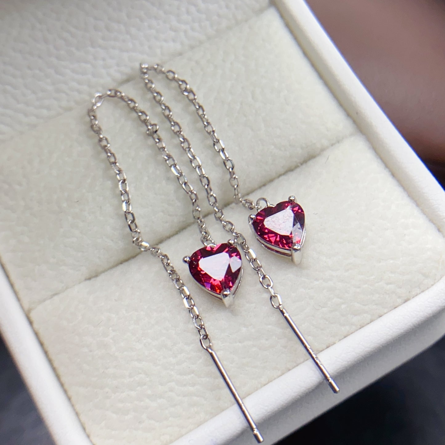Natural Magnesite Garnet Earrings Ear Drop 6*6mm High Clarity Full Fire Bright Green S925 Silver Setting 2-in-1 Light Luxury Design Versatile Ins Style Gift