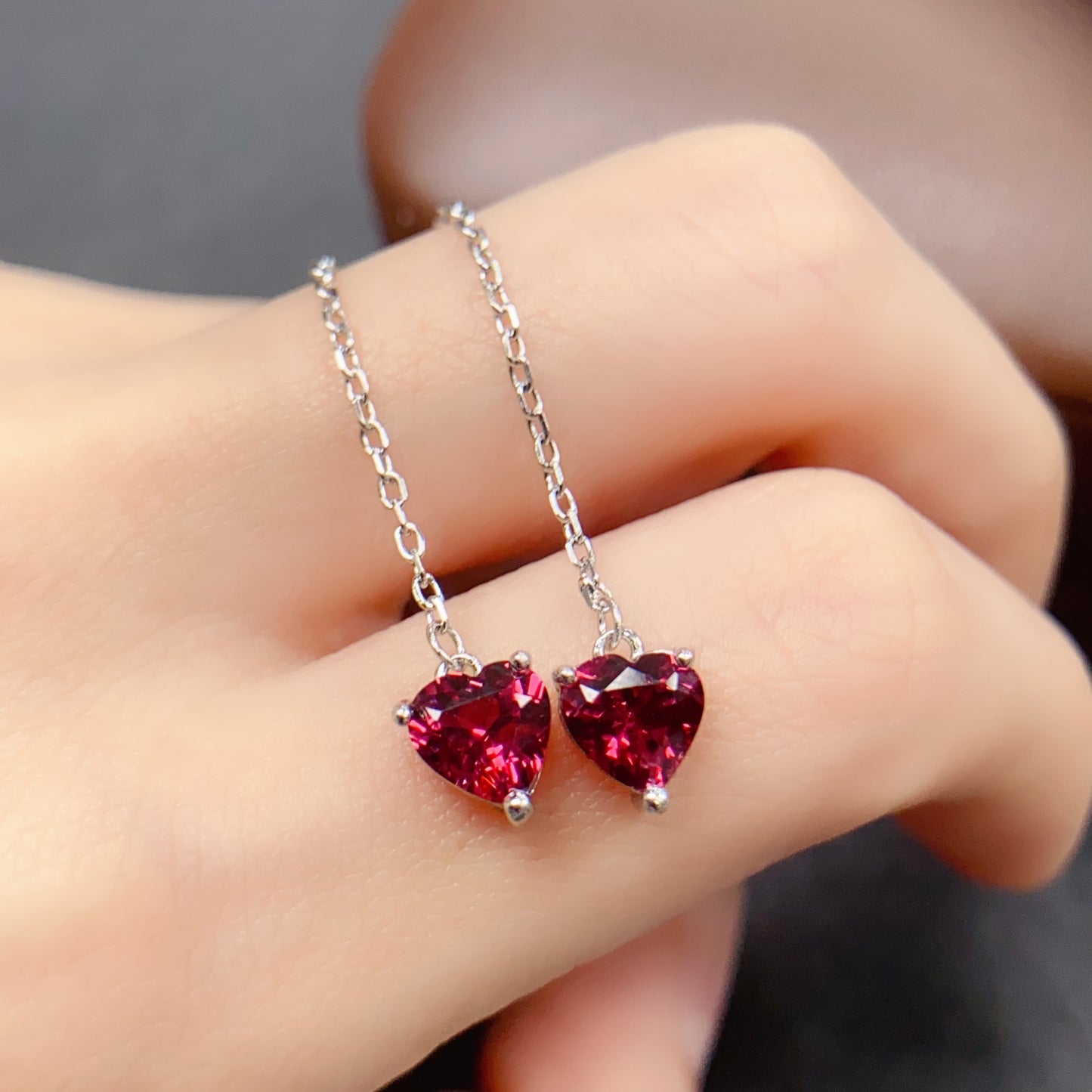 Natural Magnesite Garnet Earrings Ear Drop 6*6mm High Clarity Full Fire Bright Green S925 Silver Setting 2-in-1 Light Luxury Design Versatile Ins Style Gift