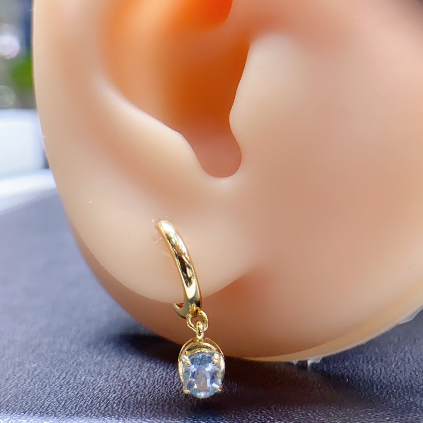 Natural Aquamarine Earrings Ear Cuff 4*5mm Gold Setting Fashion Style High Clarity Full Fire S925 Silver Setting 2-in-1 Light Luxury Design Versatile Ins Style Gift