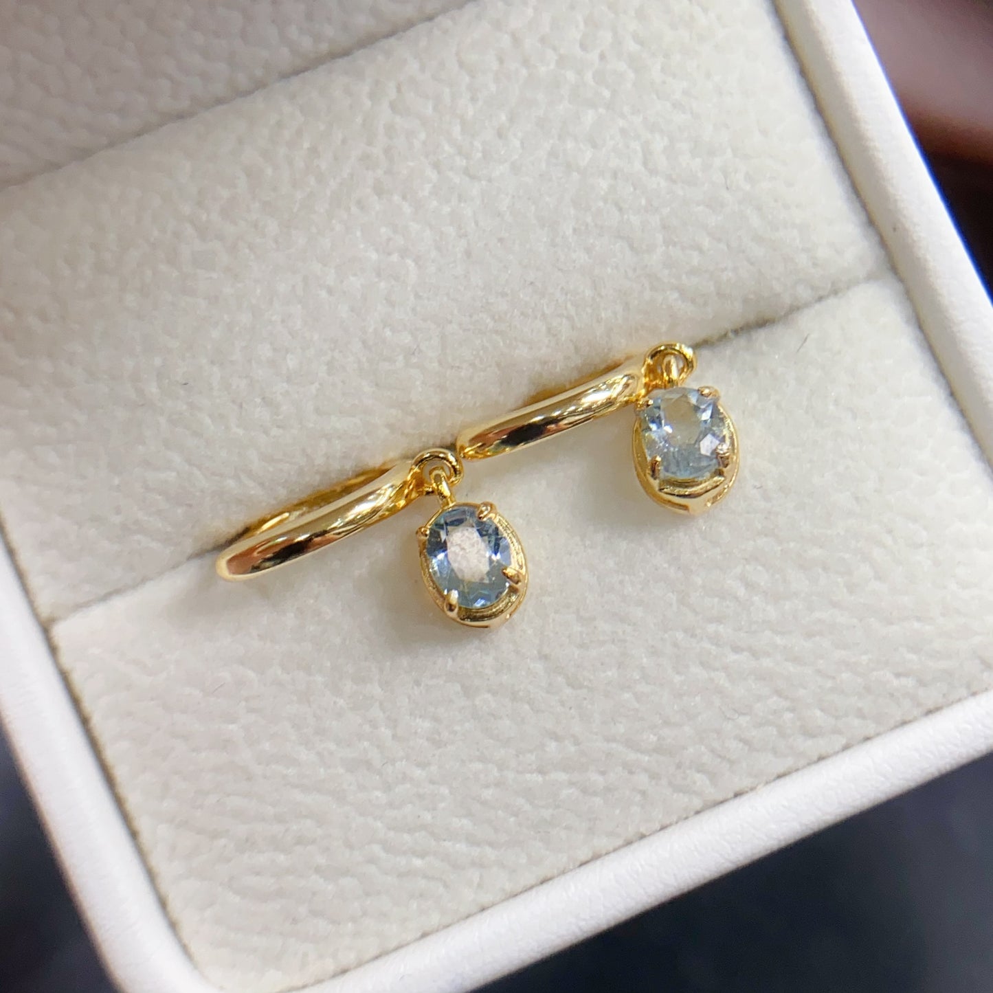Natural Aquamarine Earrings Ear Cuff 4*5mm Gold Setting Fashion Style High Clarity Full Fire S925 Silver Setting 2-in-1 Light Luxury Design Versatile Ins Style Gift