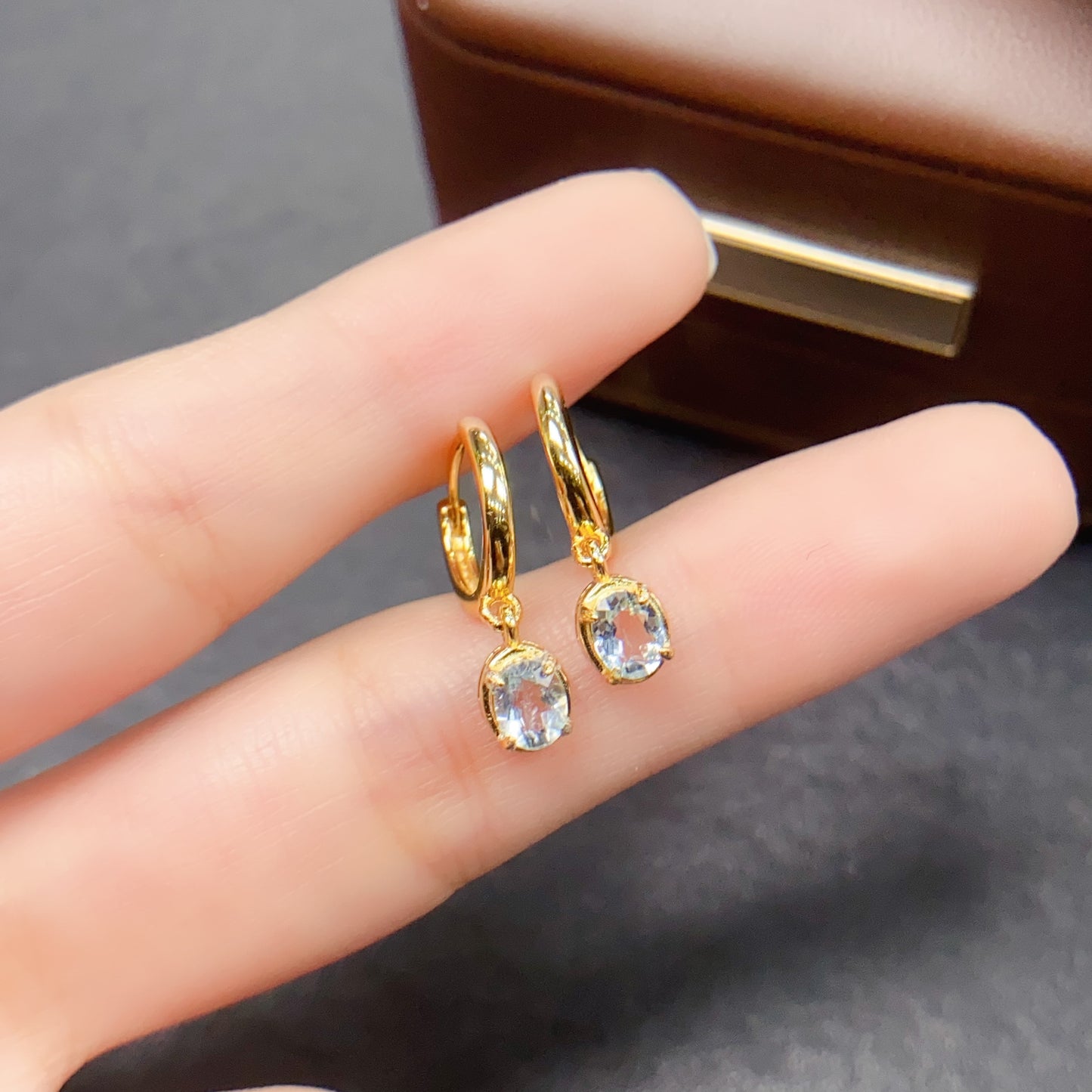 Natural Aquamarine Earrings Ear Cuff 4*5mm Gold Setting Fashion Style High Clarity Full Fire S925 Silver Setting 2-in-1 Light Luxury Design Versatile Ins Style Gift