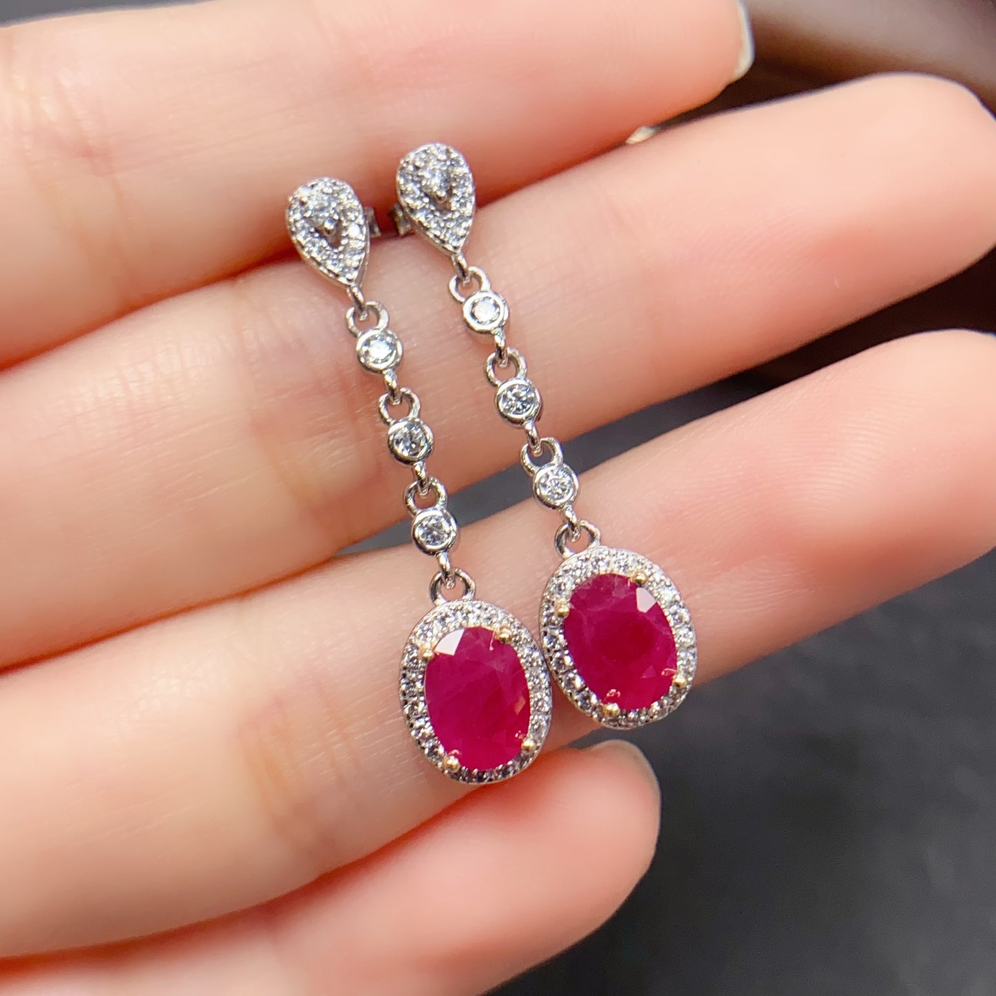 Natural Ruby Earrings Ear Hooks 5*7mm High Clarity Pigeon Blood Red Full Fire S925 Silver Setting Fashion 2-in-1 Light Luxury Versatile Ins Style Gift
