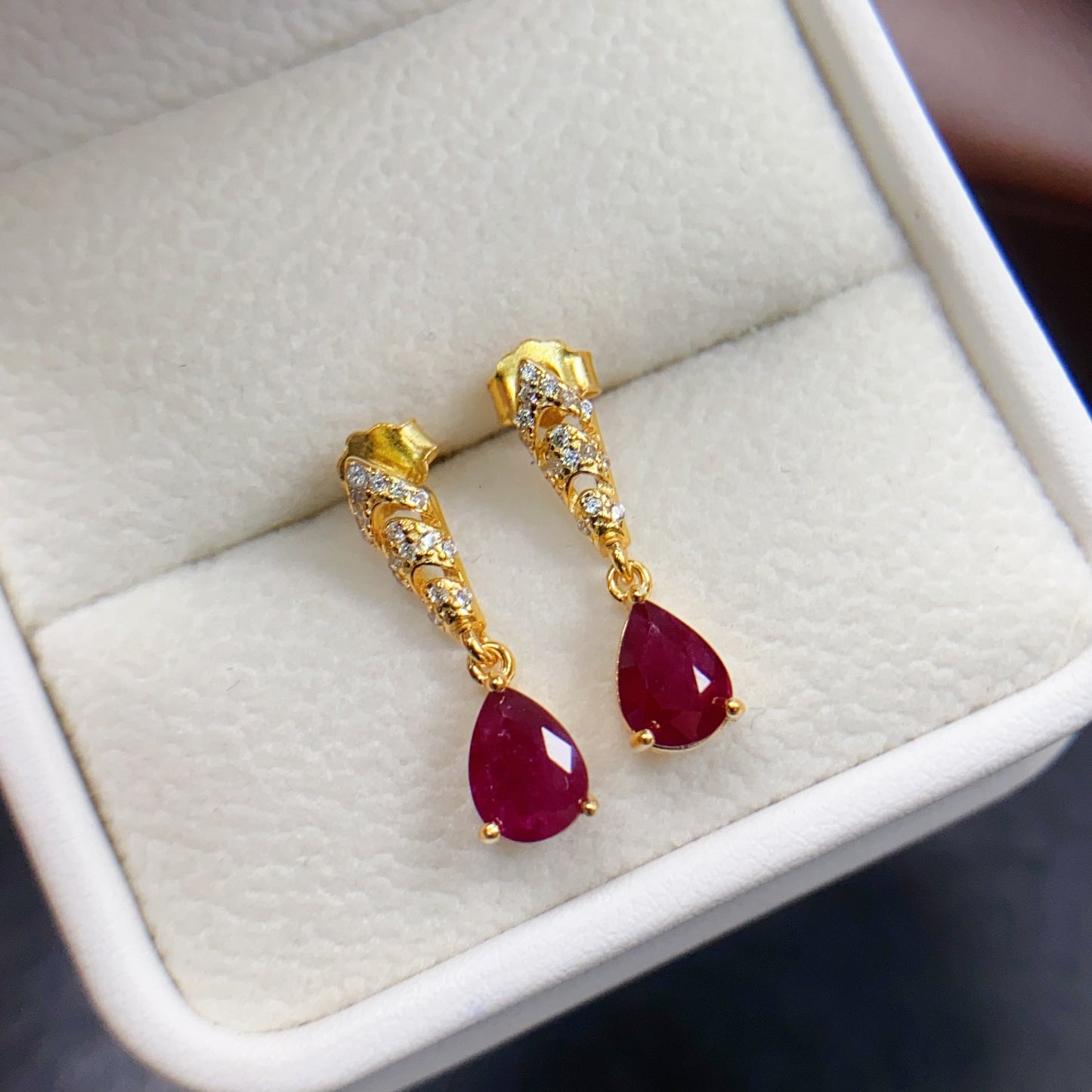 Natural Ruby Earrings Ear Hooks Ear Drops 5*7mm 3-in-1 Multifunctional High Clarity Pigeon Blood Red Full Fire S925 Silver Setting Light Luxury Versatile Ins Style Gift