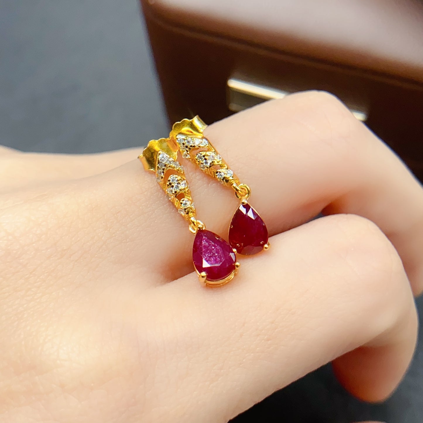 Natural Ruby Earrings Ear Hooks Ear Drops 5*7mm 3-in-1 Multifunctional High Clarity Pigeon Blood Red Full Fire S925 Silver Setting Light Luxury Versatile Ins Style Gift