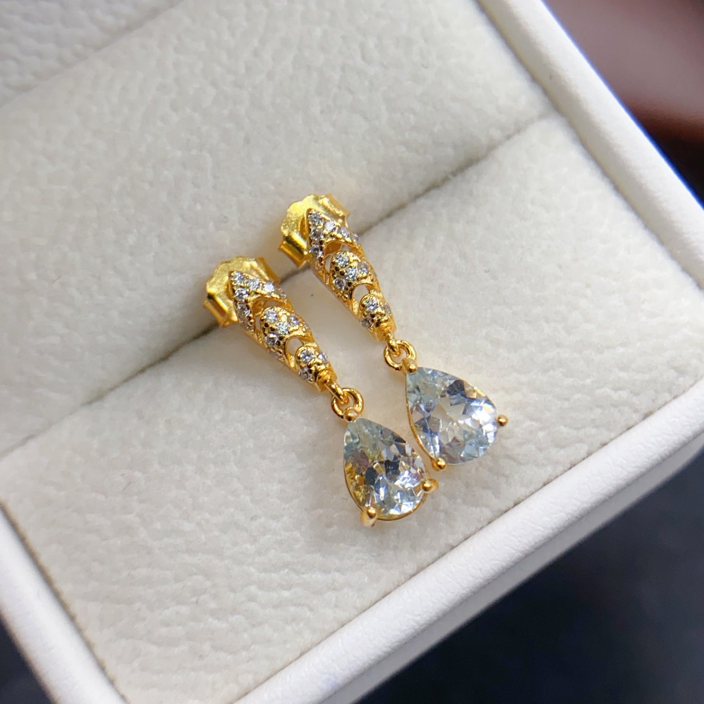 Natural Aquamarine Teardrop Earrings 5*7mm High Clarity Full Fire Fresh Ocean Blue S925 Silver Setting Simple Fashion Versatile Light Luxury Ins Style Gift