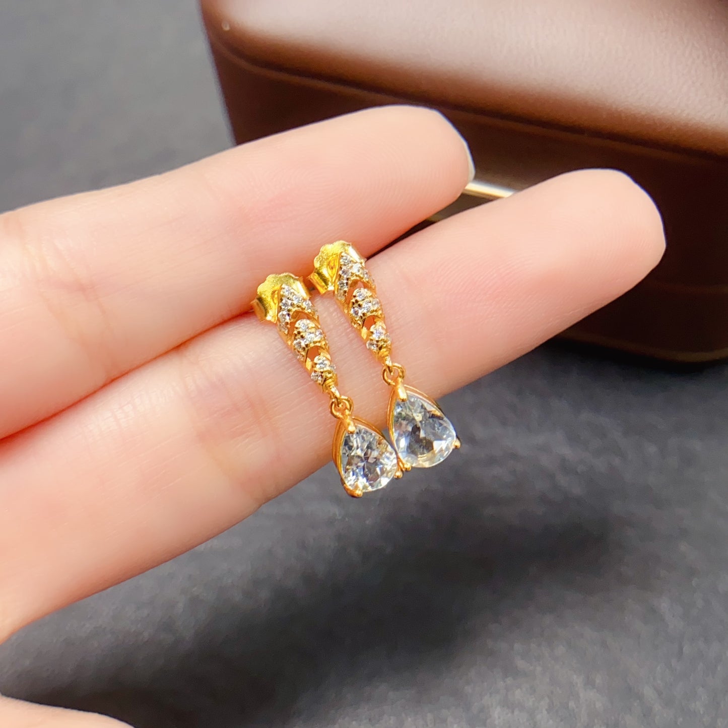 Natural Aquamarine Teardrop Earrings 5*7mm High Clarity Full Fire Fresh Ocean Blue S925 Silver Setting Simple Fashion Versatile Light Luxury Ins Style Gift