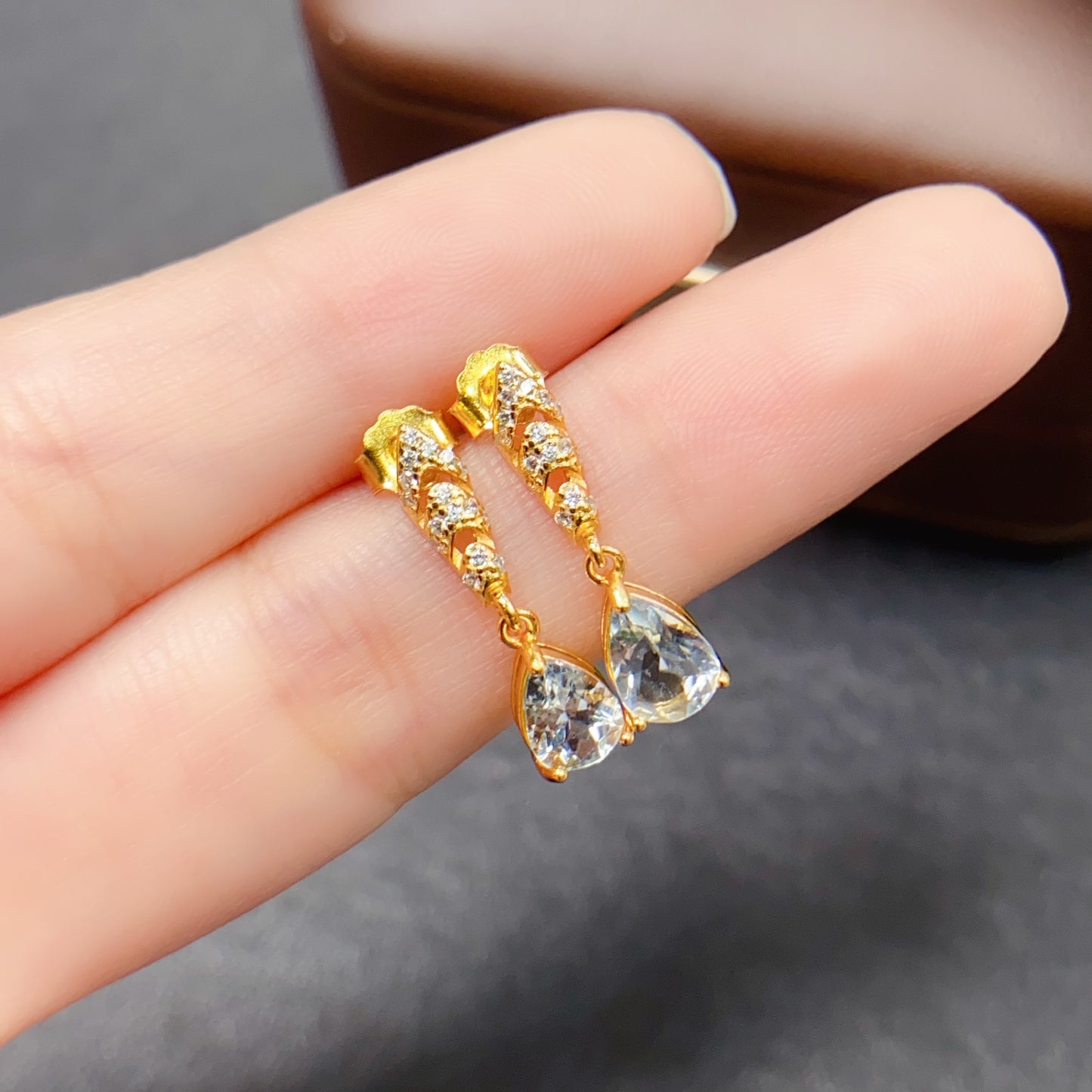 Natural Aquamarine Teardrop Earrings 5*7mm High Clarity Full Fire Fresh Ocean Blue S925 Silver Setting Simple Fashion Versatile Light Luxury Ins Style Gift