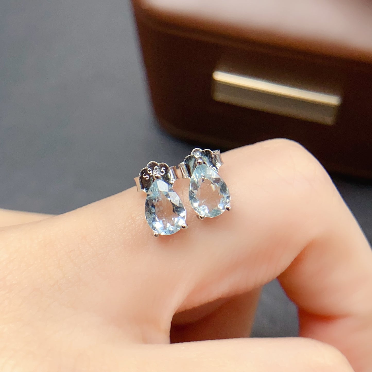Natural Aquamarine Teardrop Earrings 5*7mm High Clarity Full Fire Fresh Ocean Blue S925 Silver Setting Simple Versatile Light Luxury Ins Style Gift