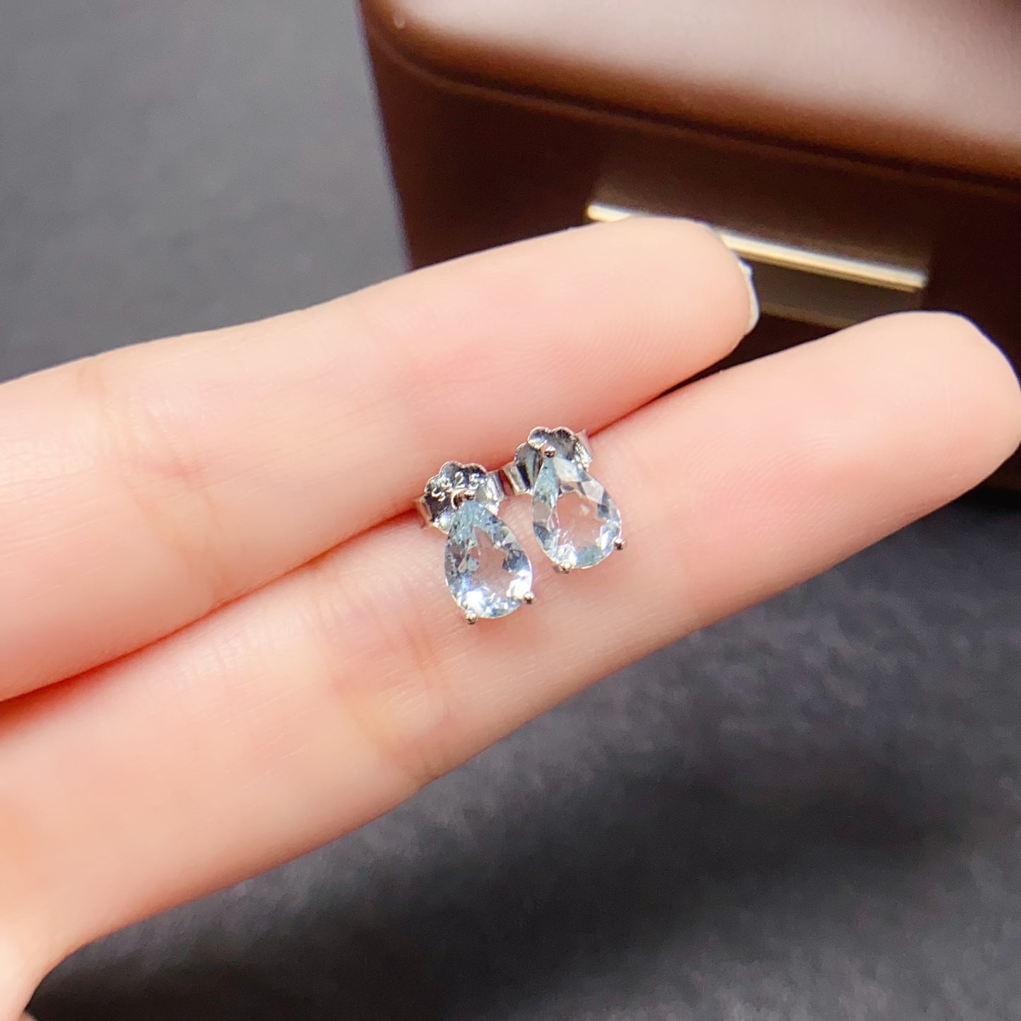 Natural Aquamarine Teardrop Earrings 5*7mm High Clarity Full Fire Fresh Ocean Blue S925 Silver Setting Simple Versatile Light Luxury Ins Style Gift