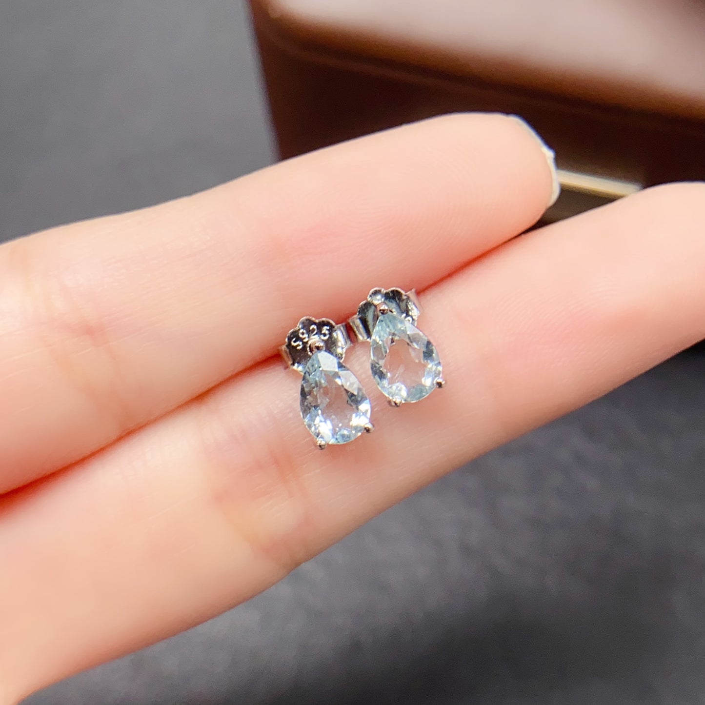 Natural Aquamarine Teardrop Earrings 5*7mm High Clarity Full Fire Fresh Ocean Blue S925 Silver Setting Simple Versatile Light Luxury Ins Style Gift