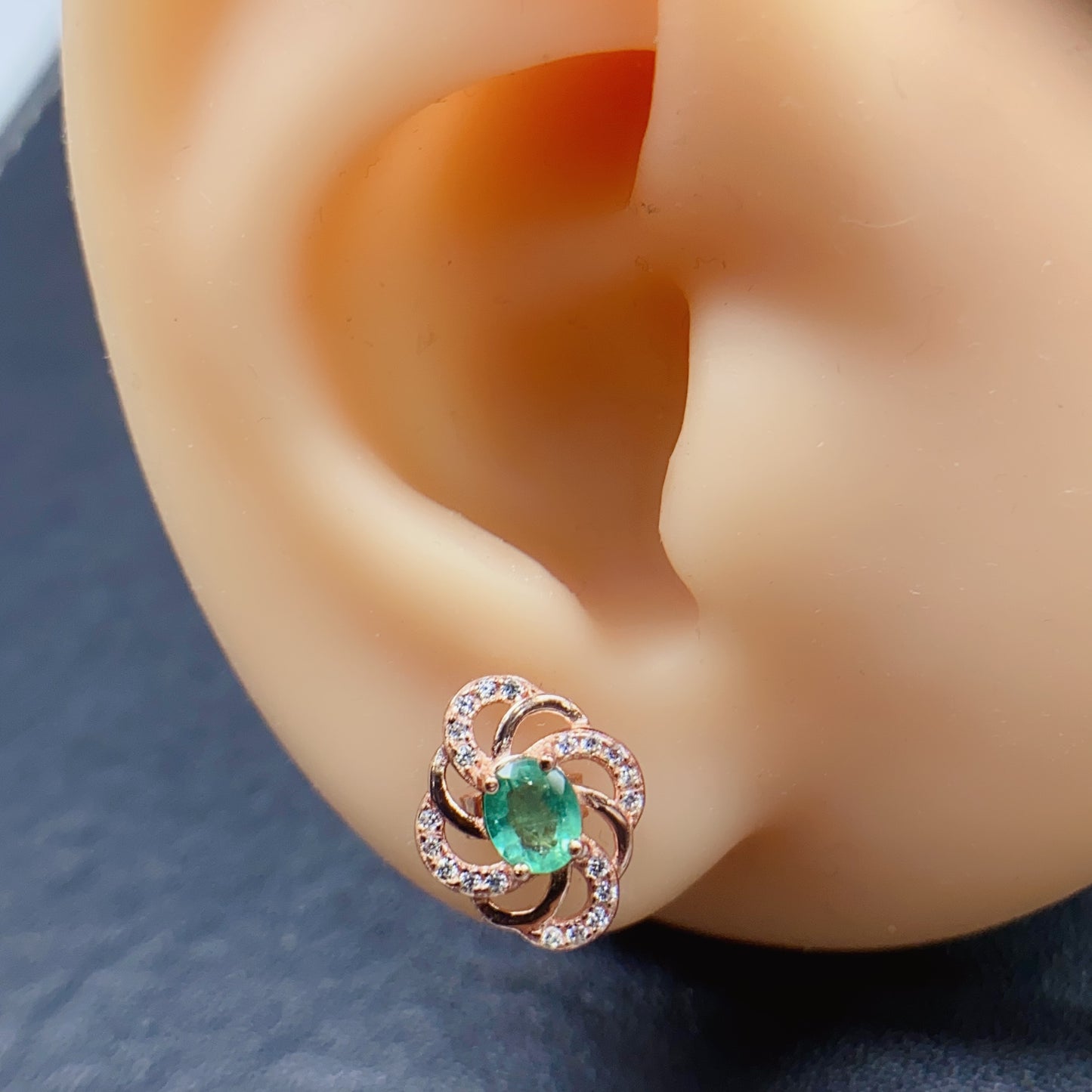 Natural Emerald Earrings | Rose Gold Floral Design | Vintage Luxe Trendy | High Quality Super Green | 925 Silver Exquisite Setting | 4*5mm Delicate Daily | Fairy Style Jewelry For Women