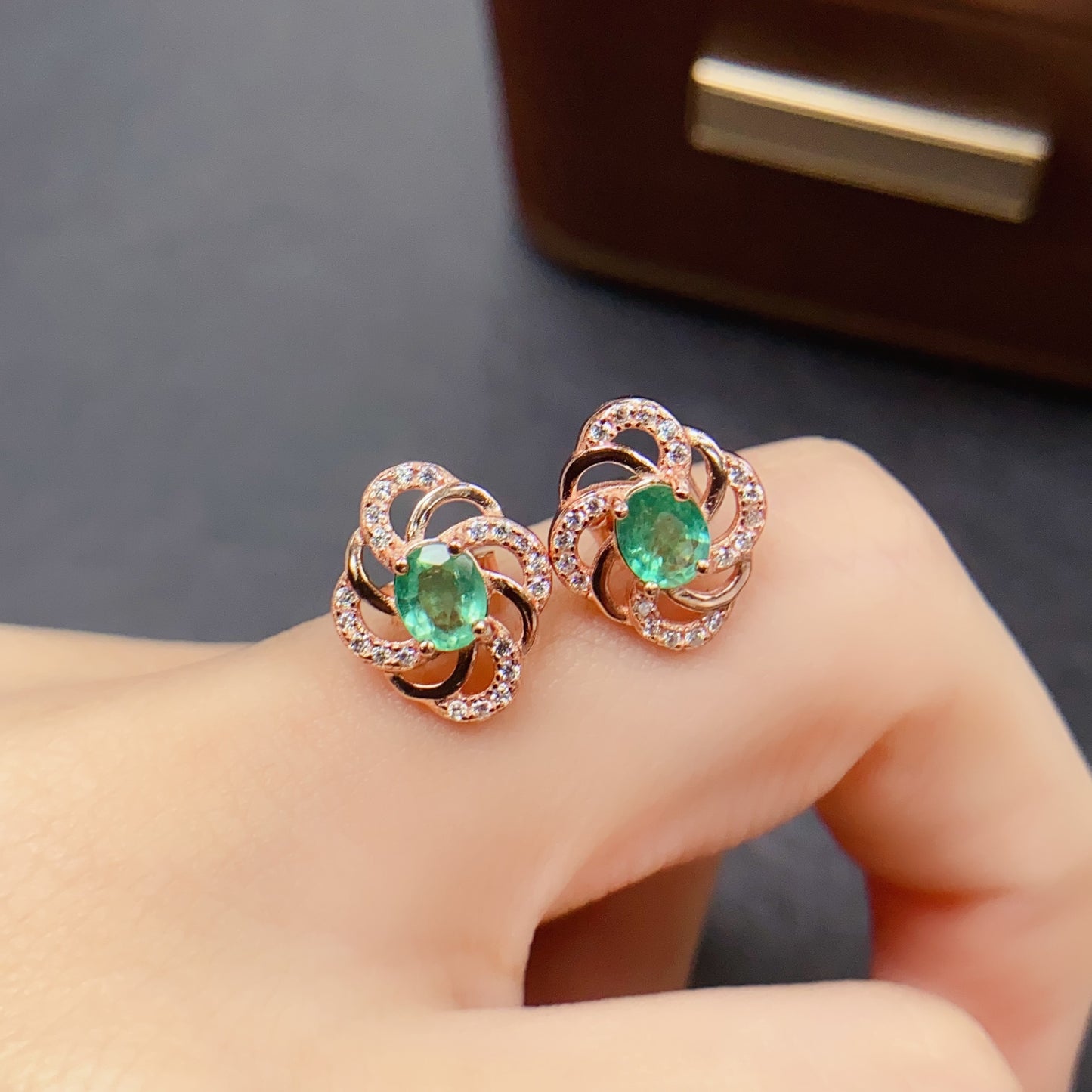 Natural Emerald Earrings | Rose Gold Floral Design | Vintage Luxe Trendy | High Quality Super Green | 925 Silver Exquisite Setting | 4*5mm Delicate Daily | Fairy Style Jewelry For Women