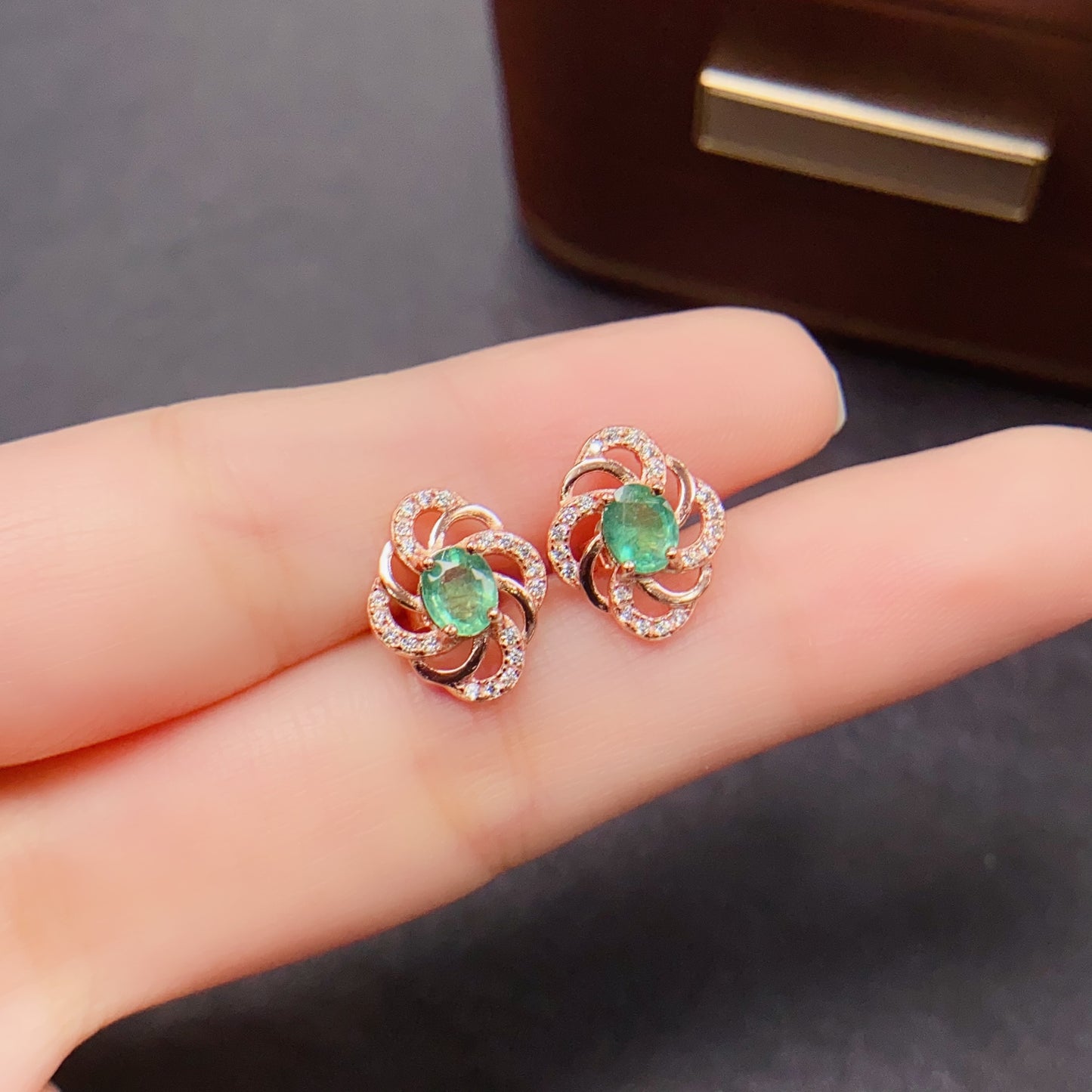 Natural Emerald Earrings | Rose Gold Floral Design | Vintage Luxe Trendy | High Quality Super Green | 925 Silver Exquisite Setting | 4*5mm Delicate Daily | Fairy Style Jewelry For Women