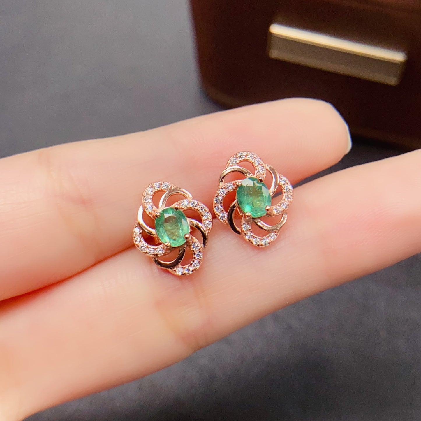 Natural Emerald Earrings | Rose Gold Floral Design | Vintage Luxe Trendy | High Quality Super Green | 925 Silver Exquisite Setting | 4*5mm Delicate Daily | Fairy Style Jewelry For Women