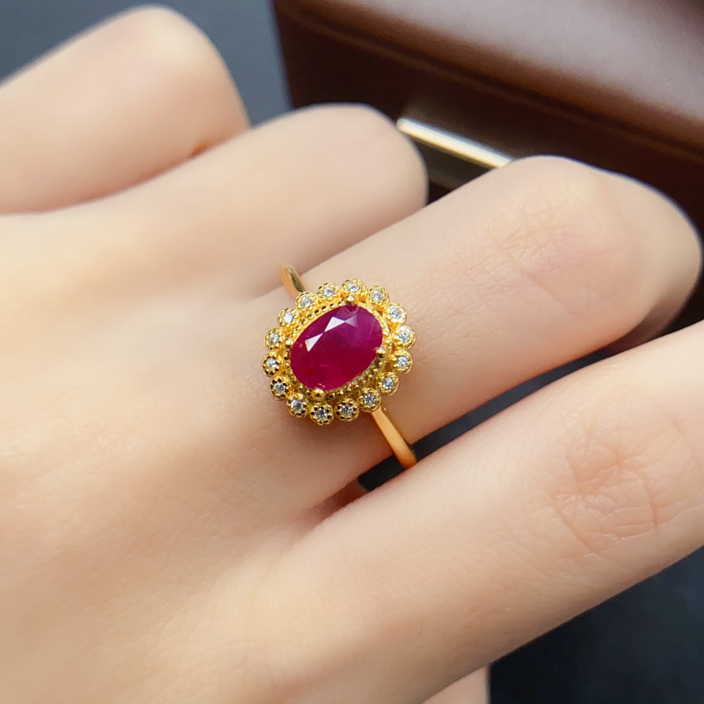 Natural Ruby Ring | Adjustable Open Design | Gold Plated Trendy Style | High Quality Super Color | 925 Silver Exquisite Setting | 5*7mm Stackable | Minimalist Birthday Gift For Women