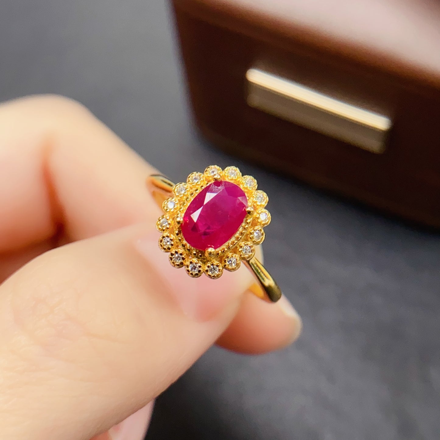 Natural Ruby Ring | Adjustable Open Design | Gold Plated Trendy Style | High Quality Super Color | 925 Silver Exquisite Setting | 5*7mm Stackable | Minimalist Birthday Gift For Women