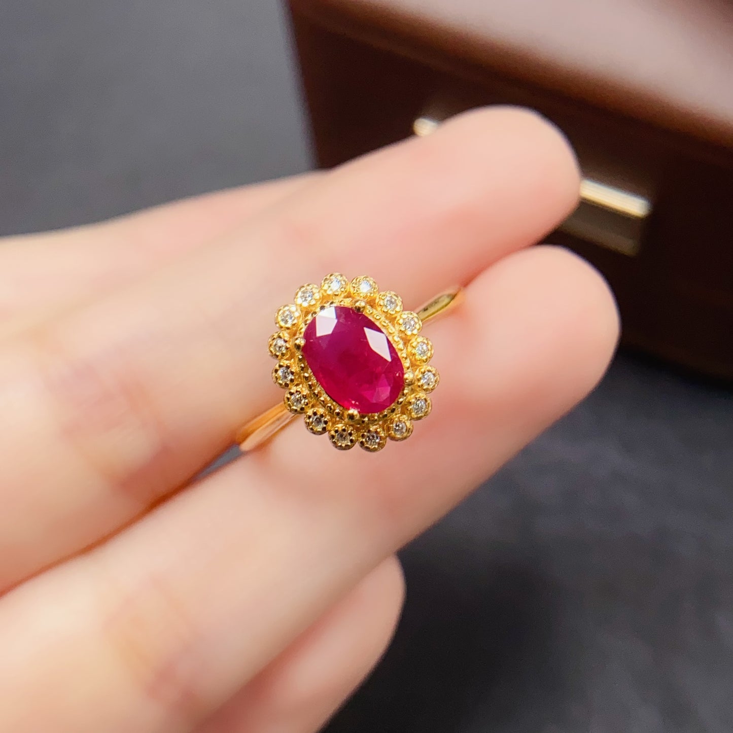 Natural Ruby Ring | Adjustable Open Design | Gold Plated Trendy Style | High Quality Super Color | 925 Silver Exquisite Setting | 5*7mm Stackable | Minimalist Birthday Gift For Women