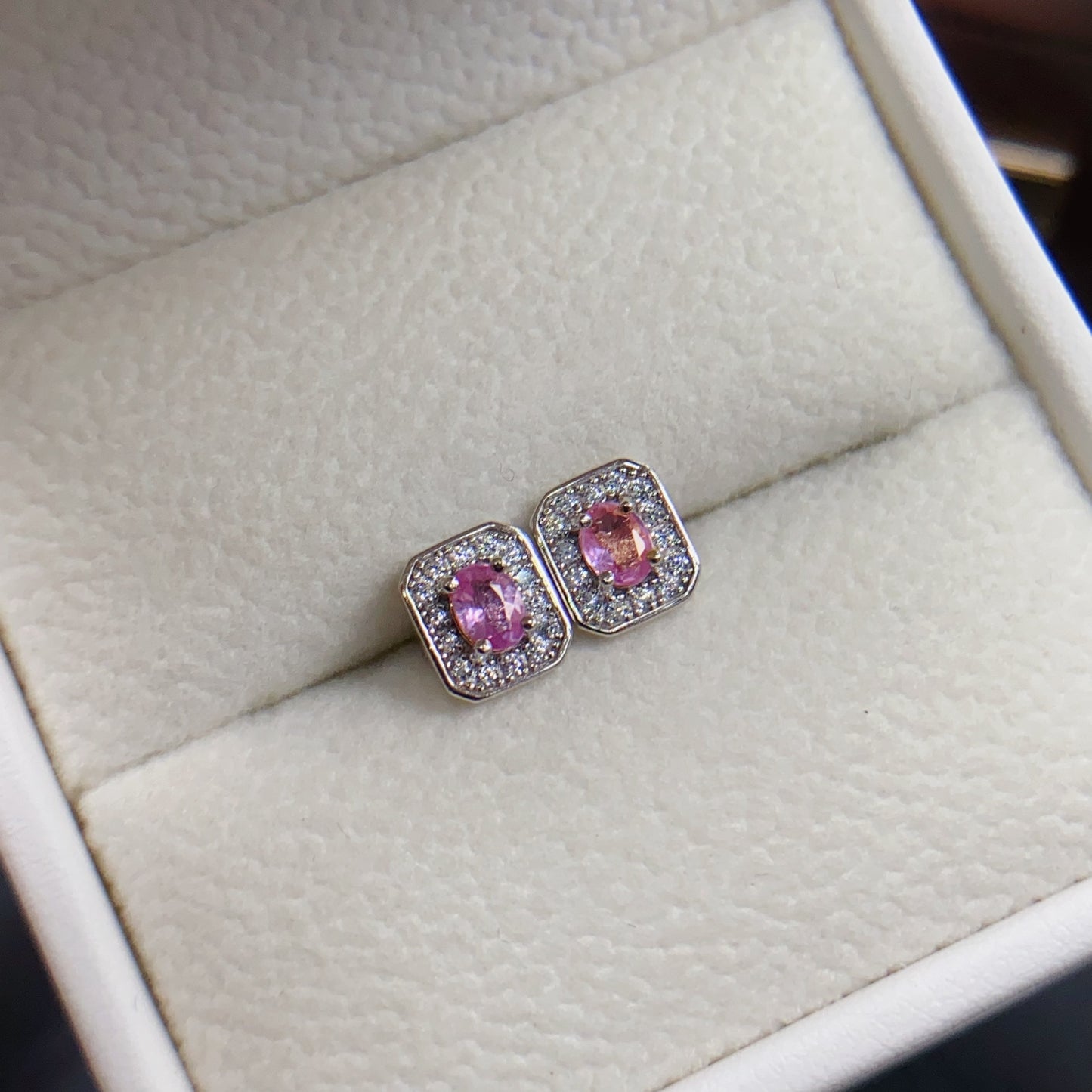 Natural Pink Sapphire Earrings | Princess Cut Light Luxury | Cherry Blossom Super Color | High Quality Sparkle | 925 Silver Exquisite Setting | 3*4mm Delicate Daily | Feminine Gift Jewelry