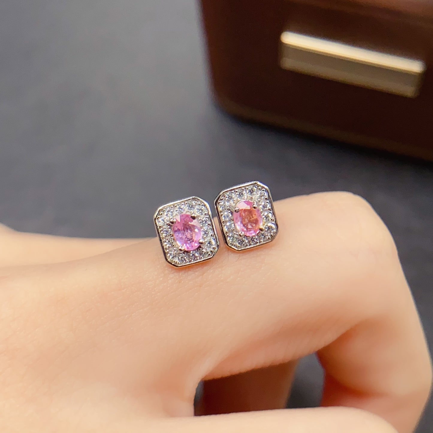 Natural Pink Sapphire Earrings | Princess Cut Light Luxury | Cherry Blossom Super Color | High Quality Sparkle | 925 Silver Exquisite Setting | 3*4mm Delicate Daily | Feminine Gift Jewelry